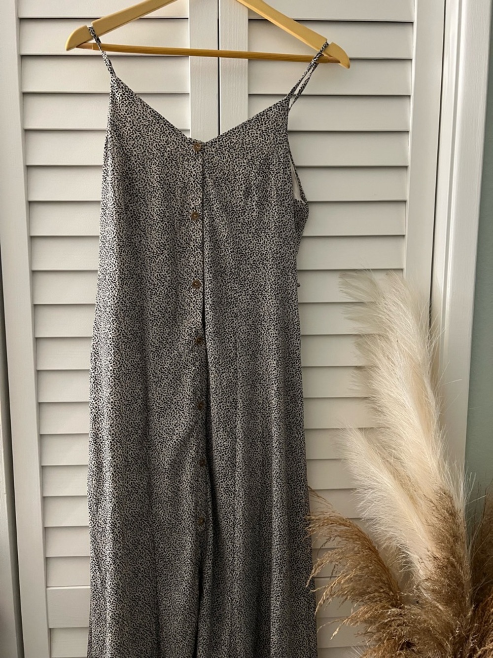 Spotted Button-Front Maxi Slip Dress - Black & White